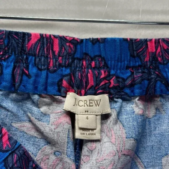 J.Crew Shorts Womens Size 4 Floral Print Elastic Waist Mini Linen Cotton Blue - Picture 8 of 11